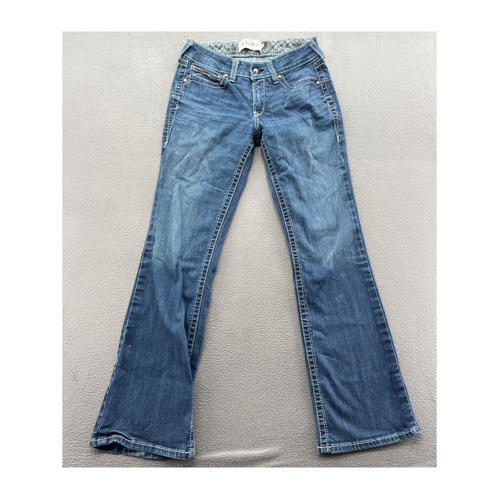 Ariat Real Denim Jeans Womens 30R Medium Wash Bootcut Contrast Stitch Paisley
